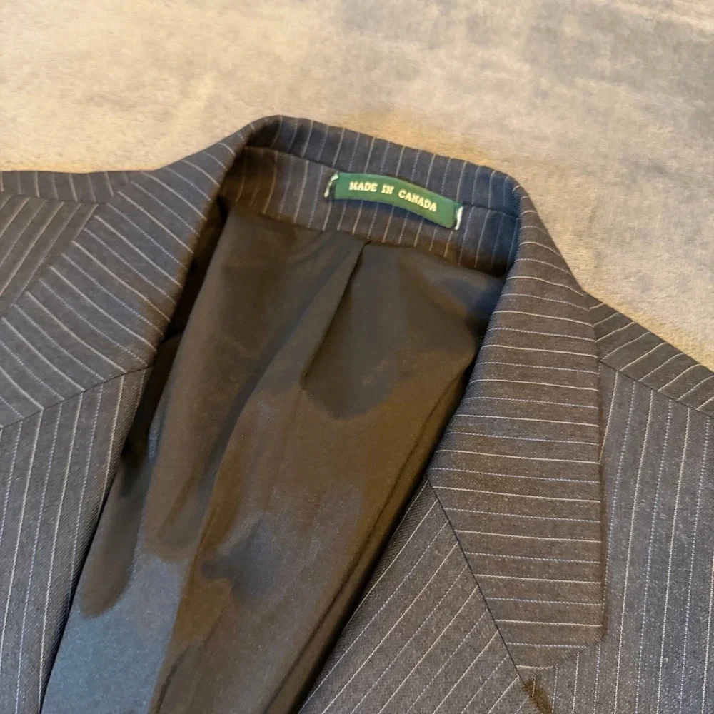 Lauren Ralph Lauren Pinstripe Suit Jacket Mens 46‎ Regular Gray Blue Wool Blazer
